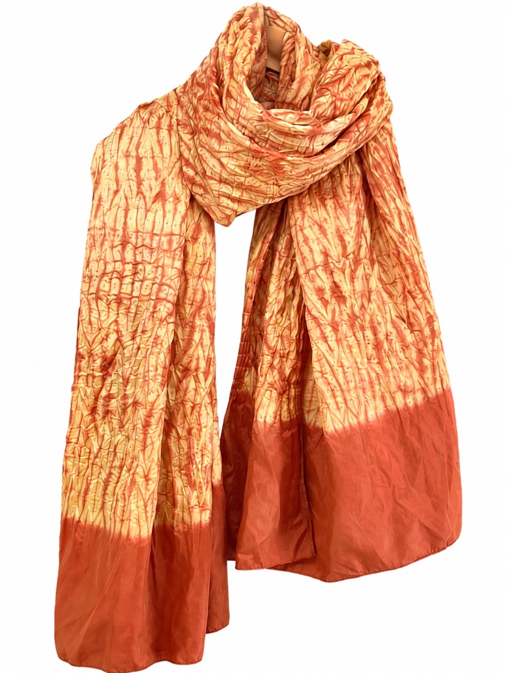 Shibori Tie-Dye Shawl Wrap / Satin/Silk Dupatta – Orange Bandhani – 41” x 78”